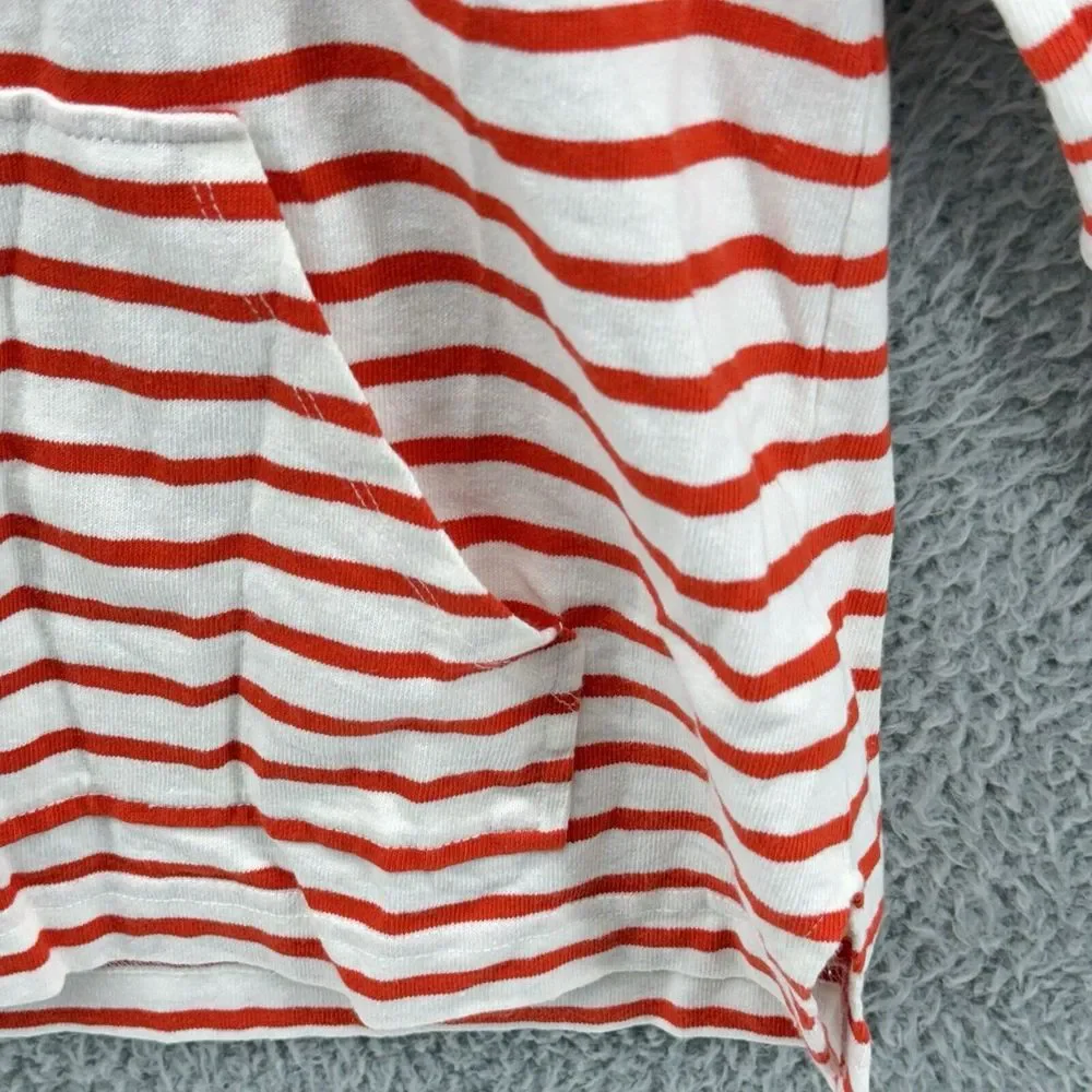 J Crew Women 2XS Red White Striped High Neck Pullover Top Drawstring Pouch Shirt